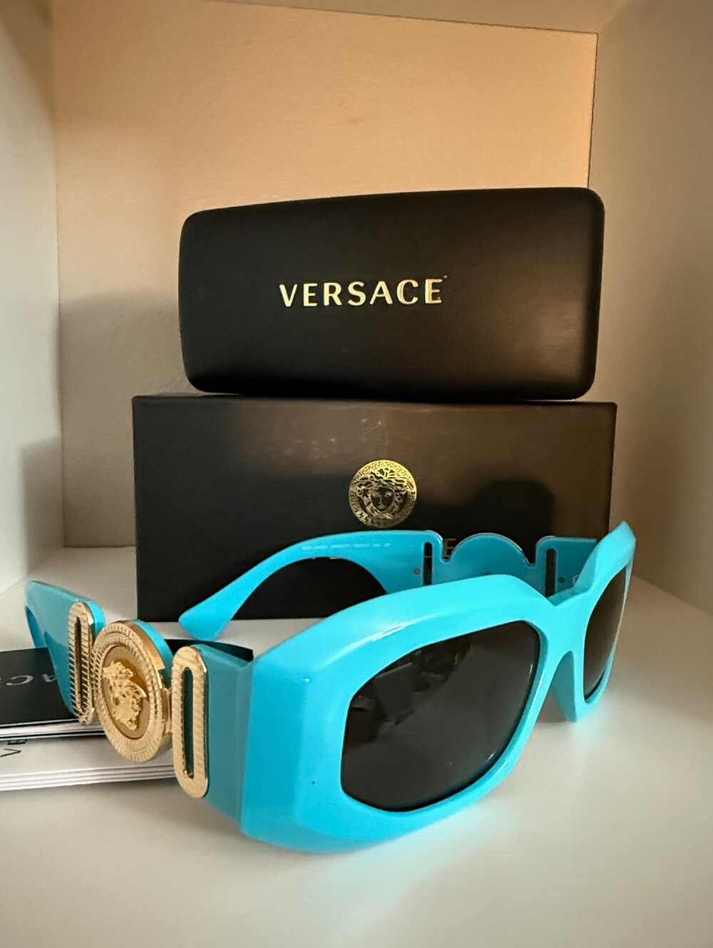 Versace Women's Turquoise Rectangle Sunglasses New